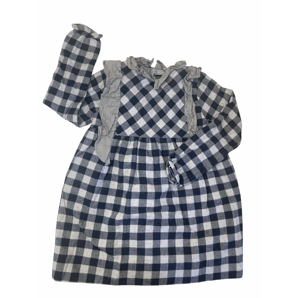 8Y Navy Blue & Grey Check Flannel Dress - Lux Junior
