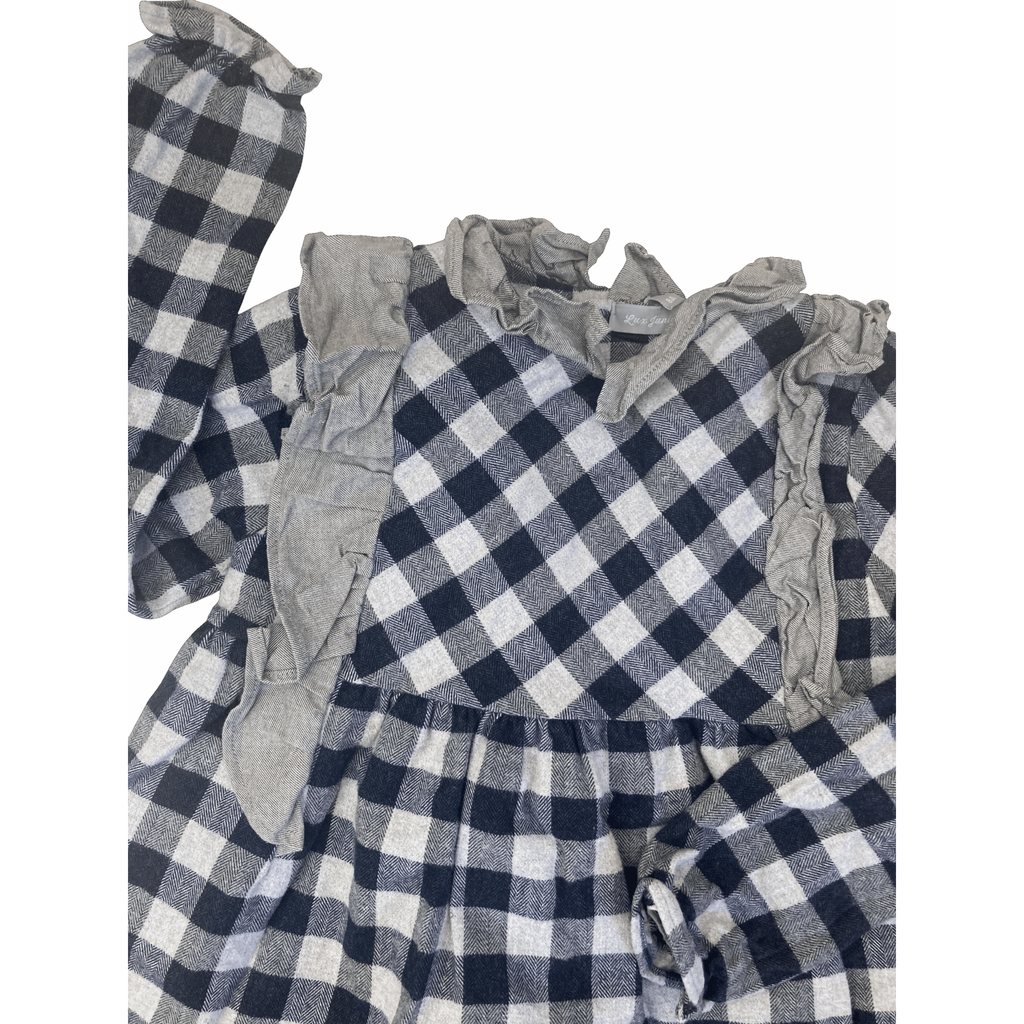 8Y Navy Blue & Grey Check Flannel Dress - Lux Junior