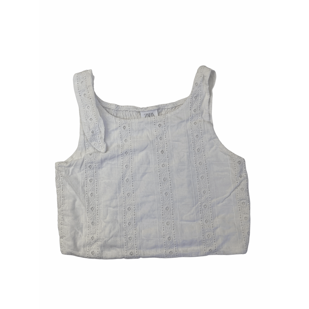 11-12Y White Eyelet Sleeveless Crop Top - Zara
