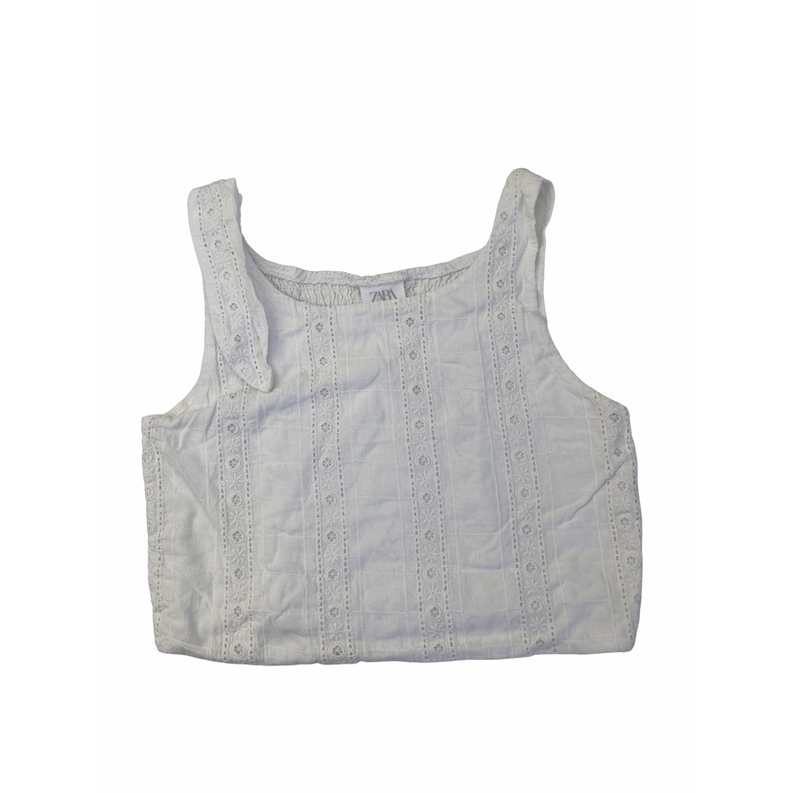 11-12Y White Eyelet Sleeveless Crop Top - Zara