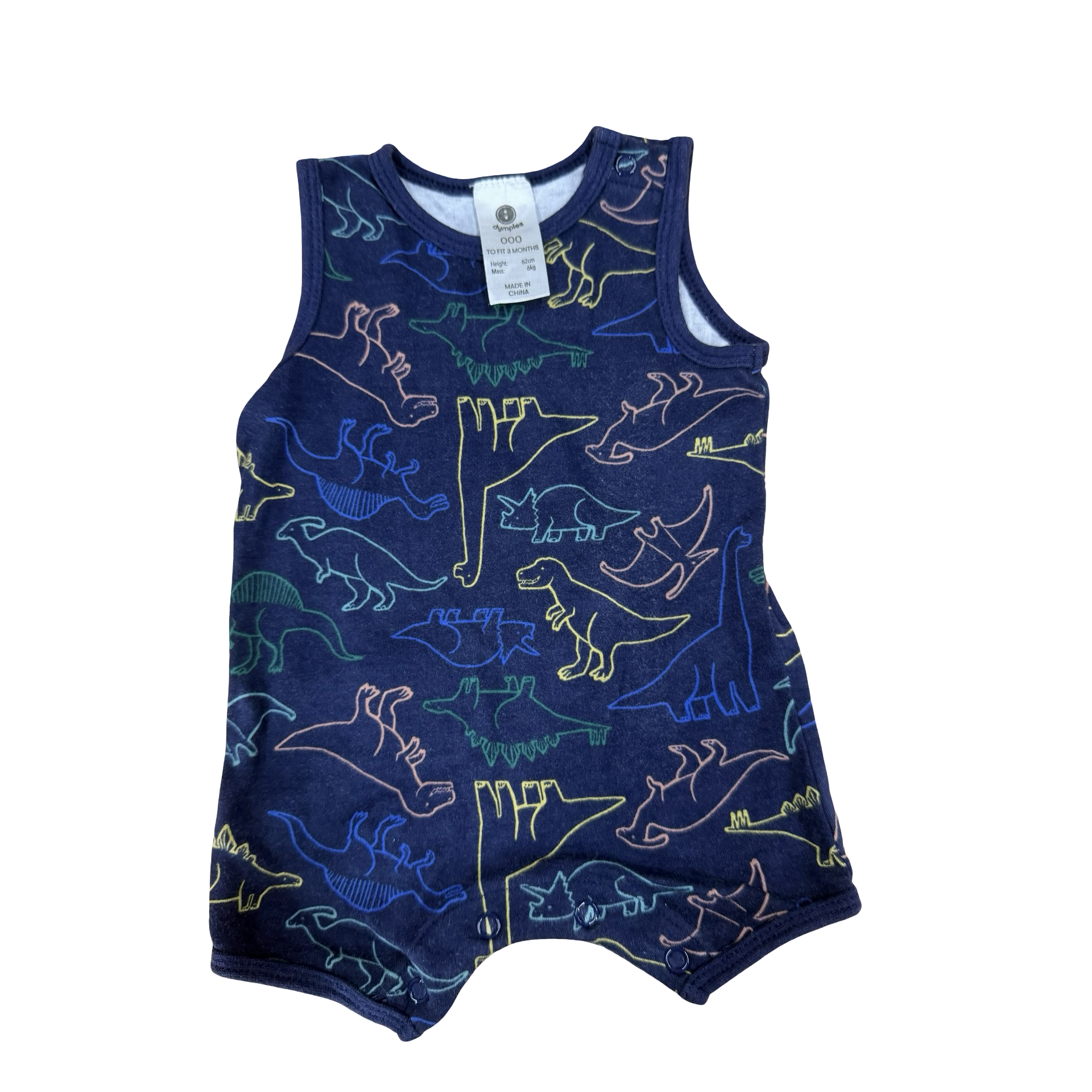 1-3M Navy dinosaur sleeveless short romper - Dymples