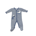 Newborn Blue & White striped waffle knit dinosaur snap onesie - Woolworths