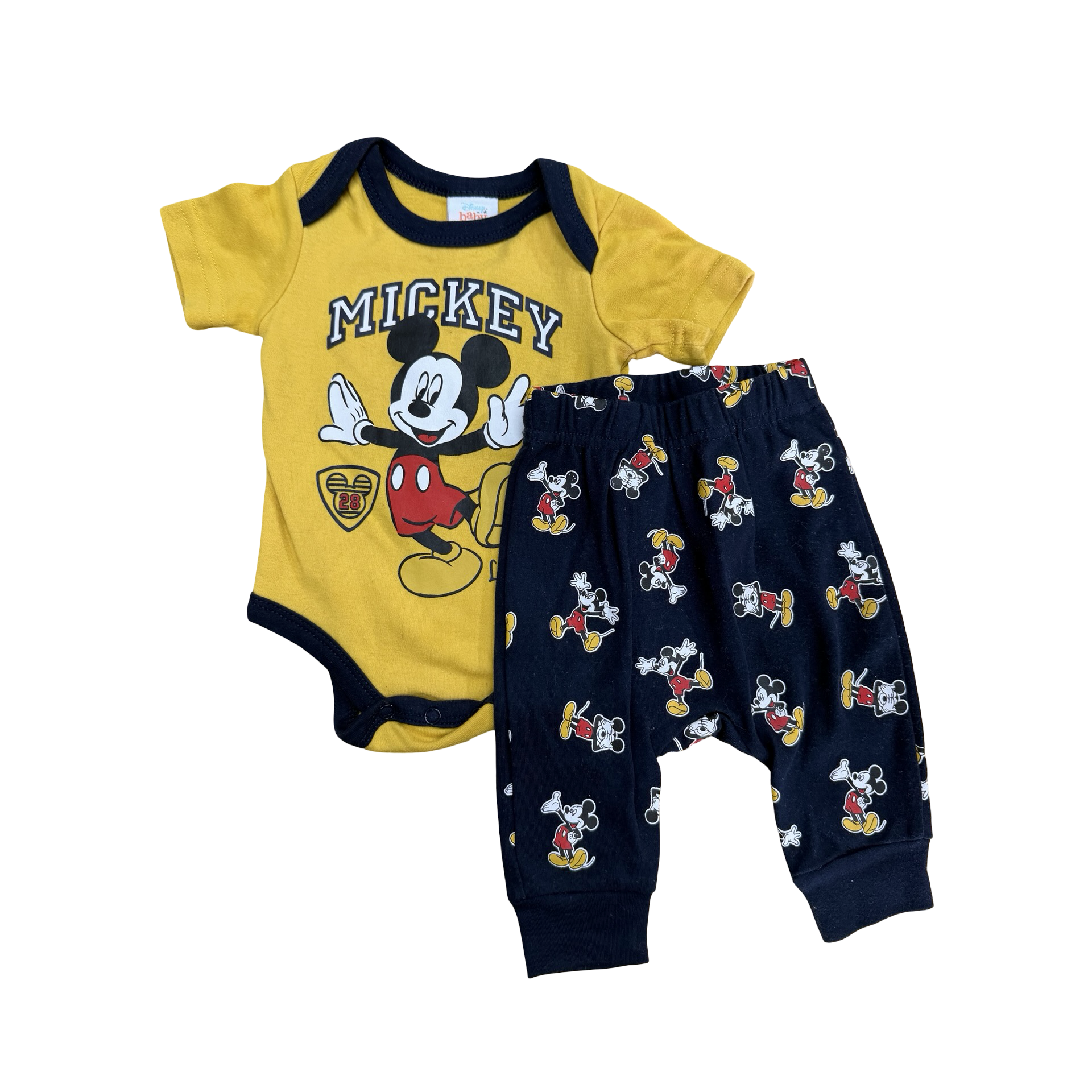 0-3M Yellow & Navy Mickey Bodysuit & Footed Leggings - Disney Baby
