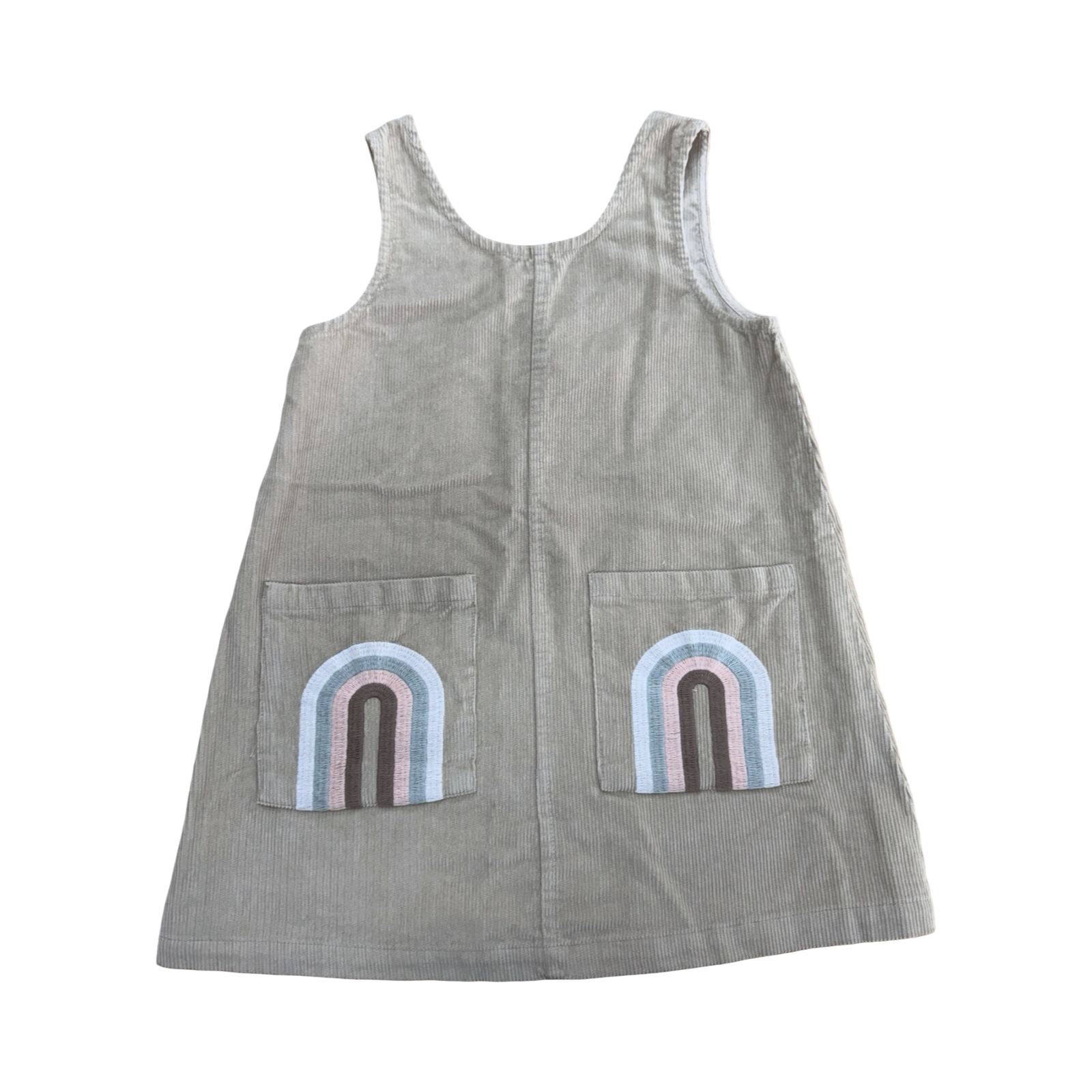 4-5Y Beige Corduroy Rainbow Sleeveless Dress - Organic Cotton