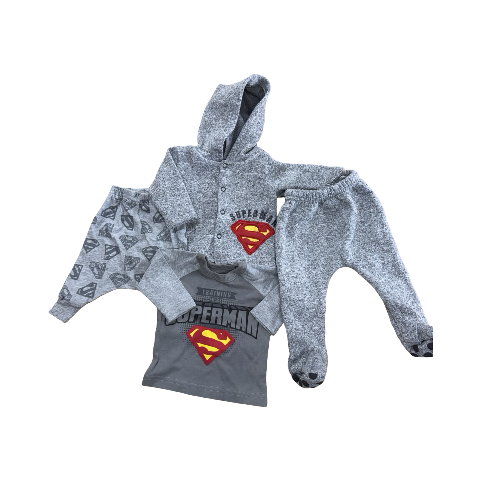 Newborn - 4PC Grey Superman Long Sleeve Hoodie, Top & Pants set - Woolworths