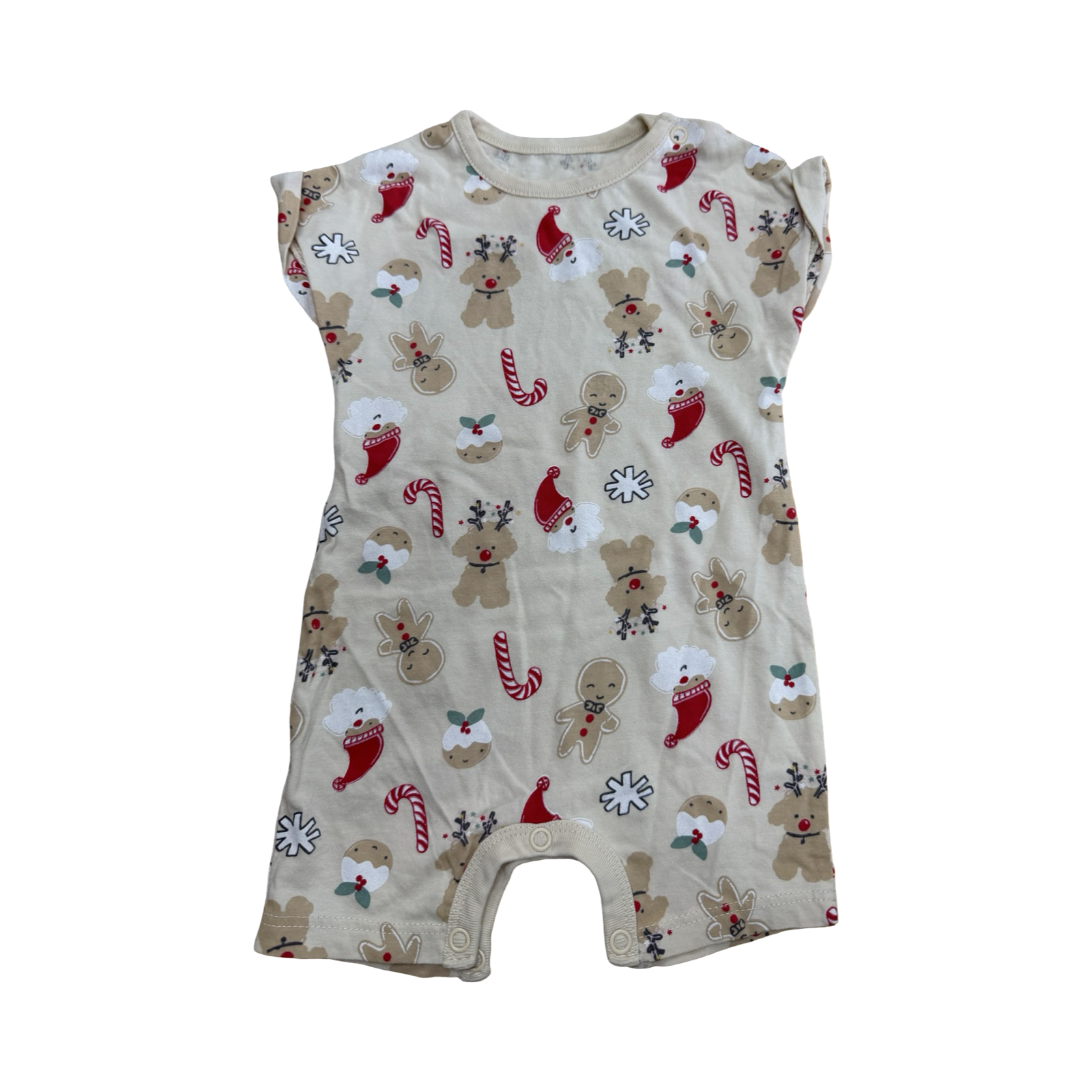 1-3M Cream Christmas Romper Gingerbread Man - Woolworths