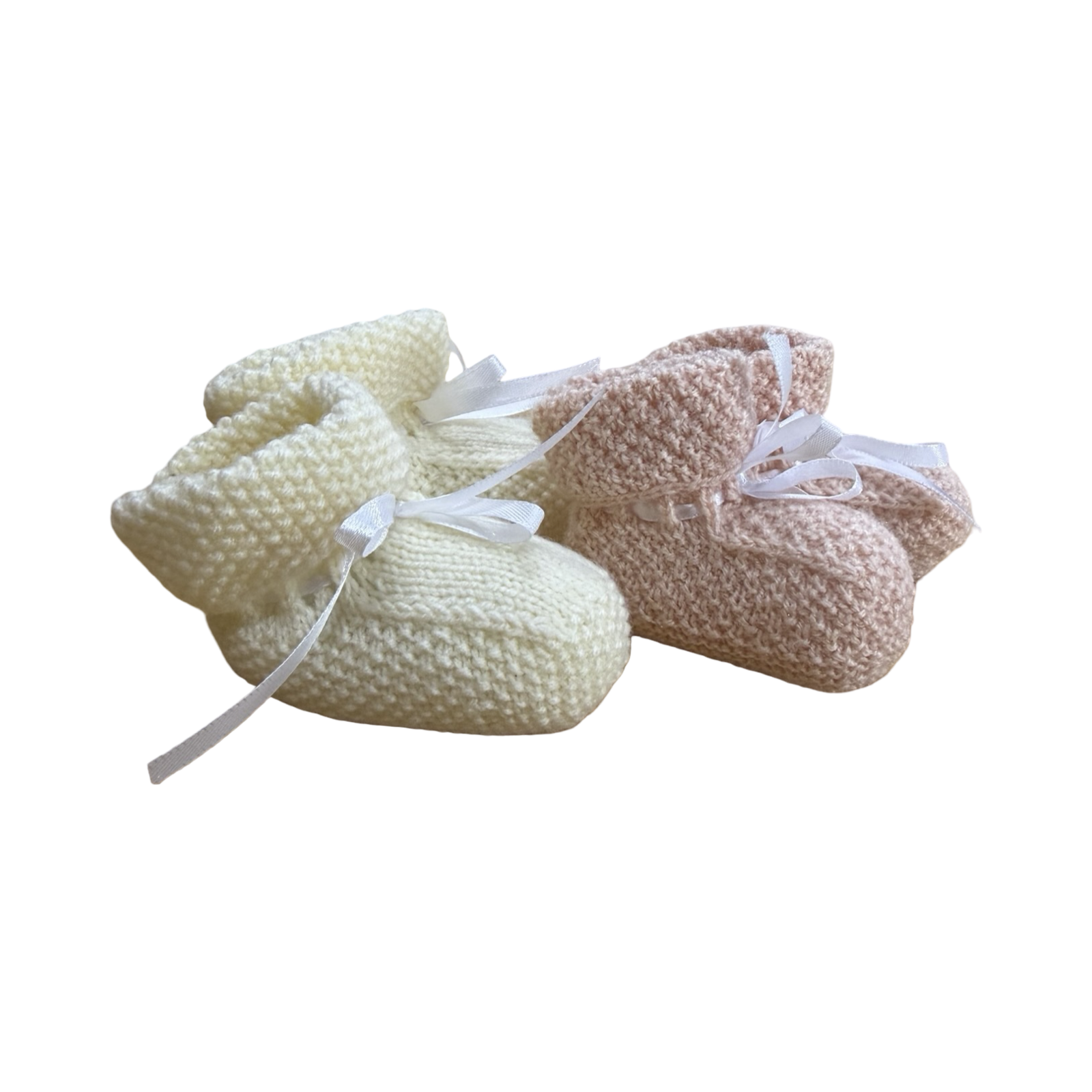 Newborn 2 pairs Knitted Booties Peach & Cream