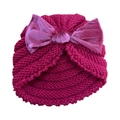 One Size Red Knitted Turban with Bow