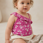 6-12M Pink Daisy Top with Frill detail - Cuddlesome