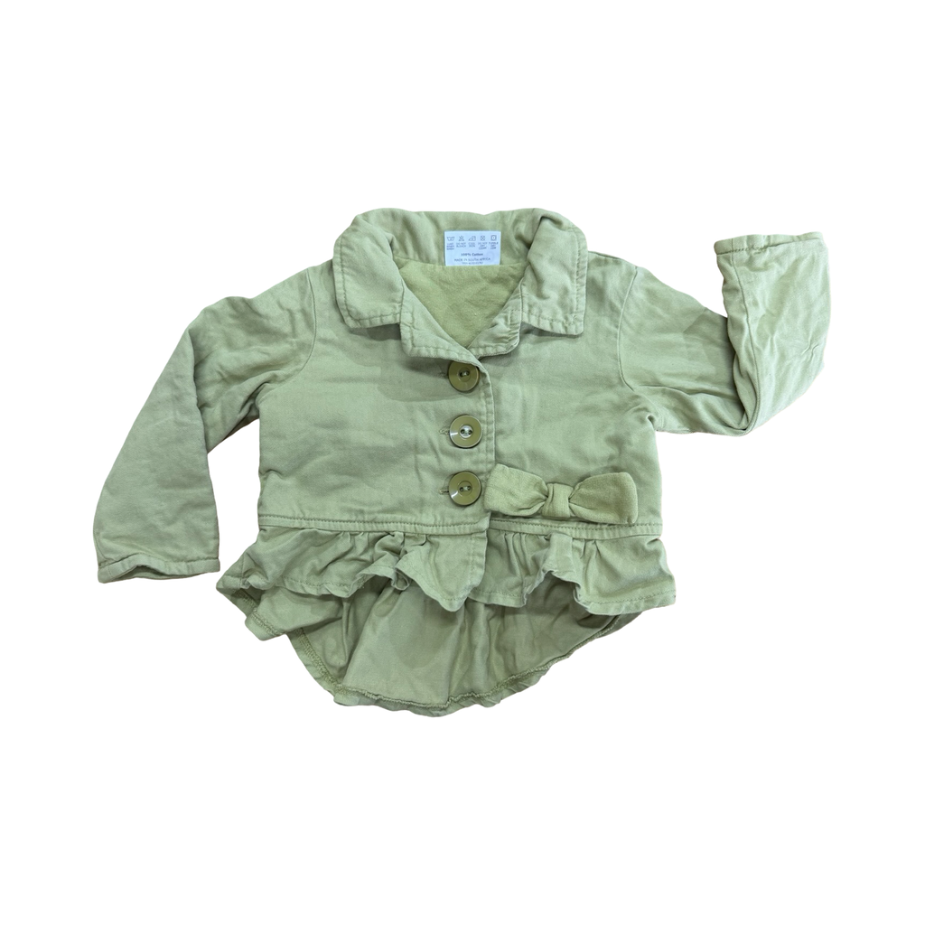 9-12M Green Denim Frilled Jacket with Buttons - Keedo