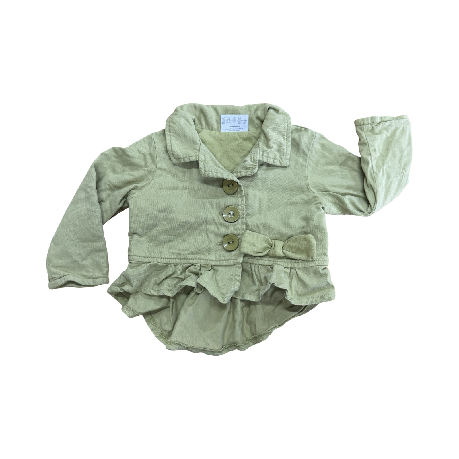 9-12M Green Denim Frilled Jacket with Buttons - Keedo