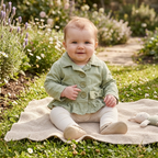 9-12M Green Denim Frilled Jacket with Buttons - Keedo