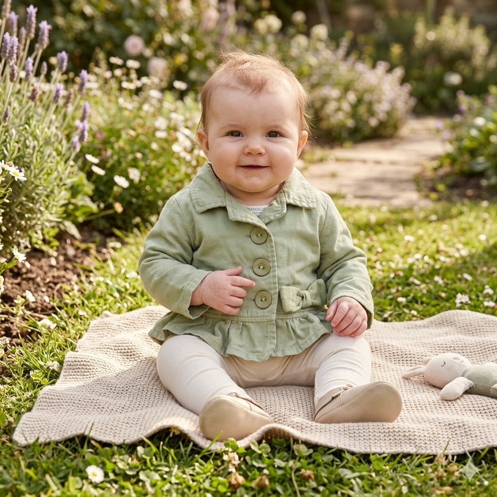 9-12M Green Denim Frilled Jacket with Buttons - Keedo