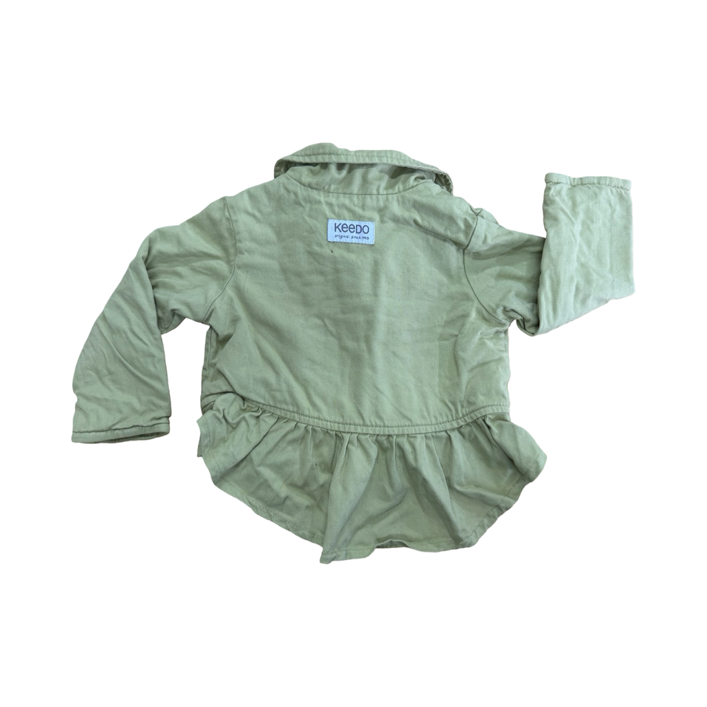 9-12M Green Denim Frilled Jacket with Buttons - Keedo