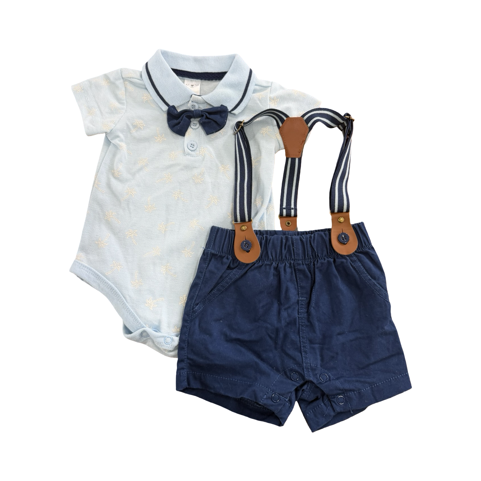 0-3M Blue cute Suspender Pants set with Golger and Bowtie - Mr Price