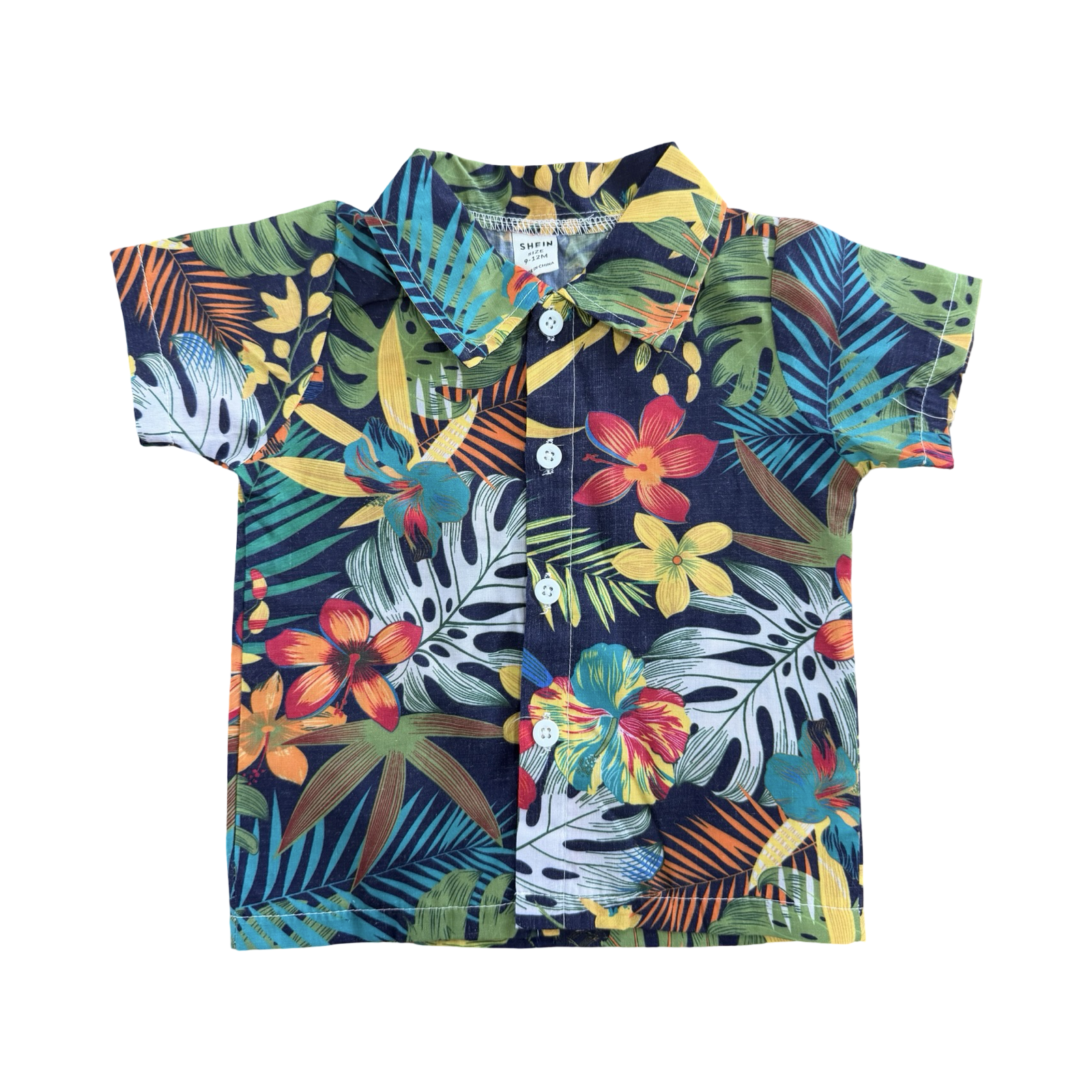 9-12M Floral Boys buttoned Shirt with Collar - Shein