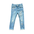 12Y Light Blue Denim with Pink Floral Embroidery - Denim Co.