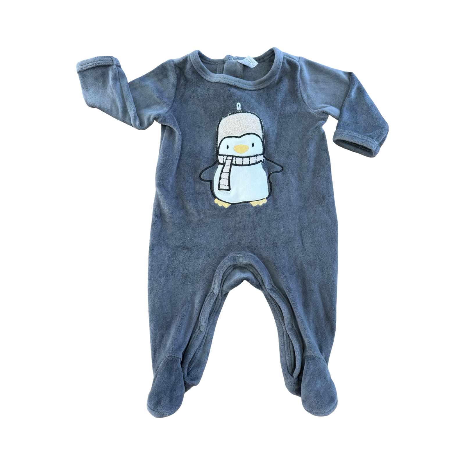 0-3M Grey Penguin Fleece Onesie - Tiny Tots PNP