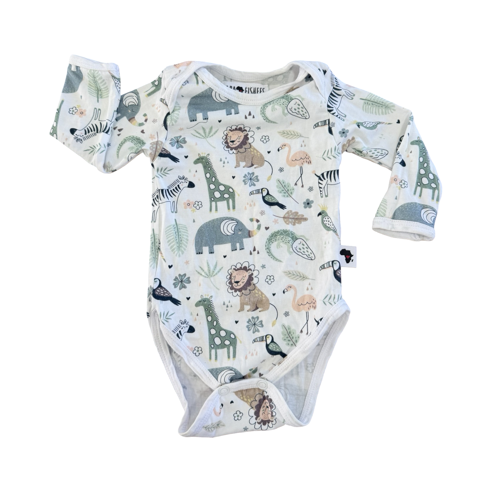 0-3M Safari Animals Long Sleeve Bodysuit - Baba Fishees