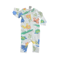 0-3M White and Multicolour Animal Onesie with Zip - Cuddlesome