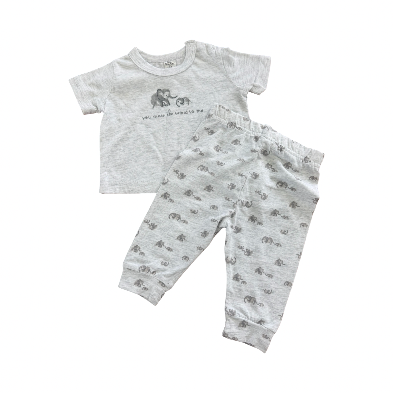 0-3M Grey Melange Elephant 2pc set - Tiny Tots