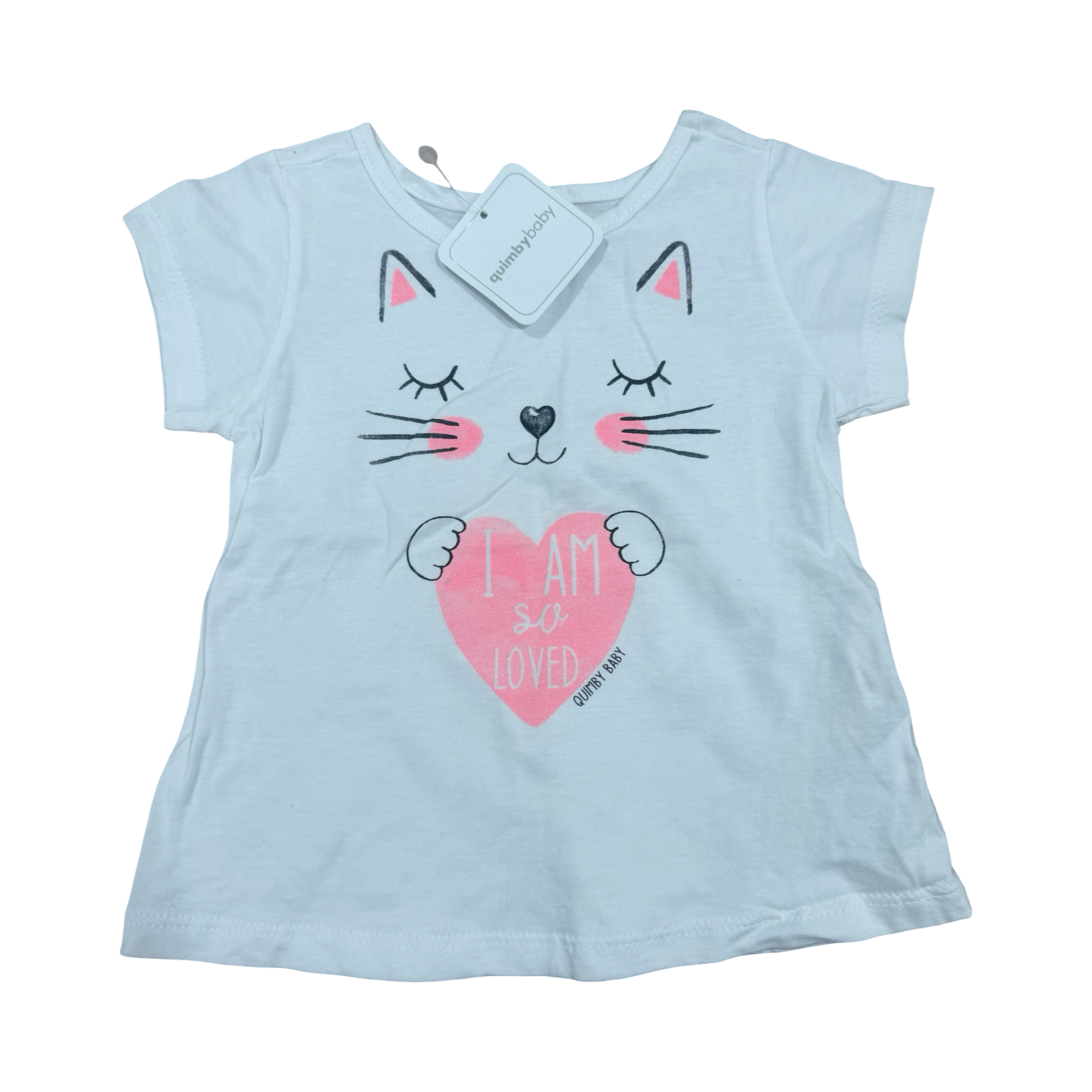 2-3Y White & Pink Cat T-Shirt - Quimby Baby