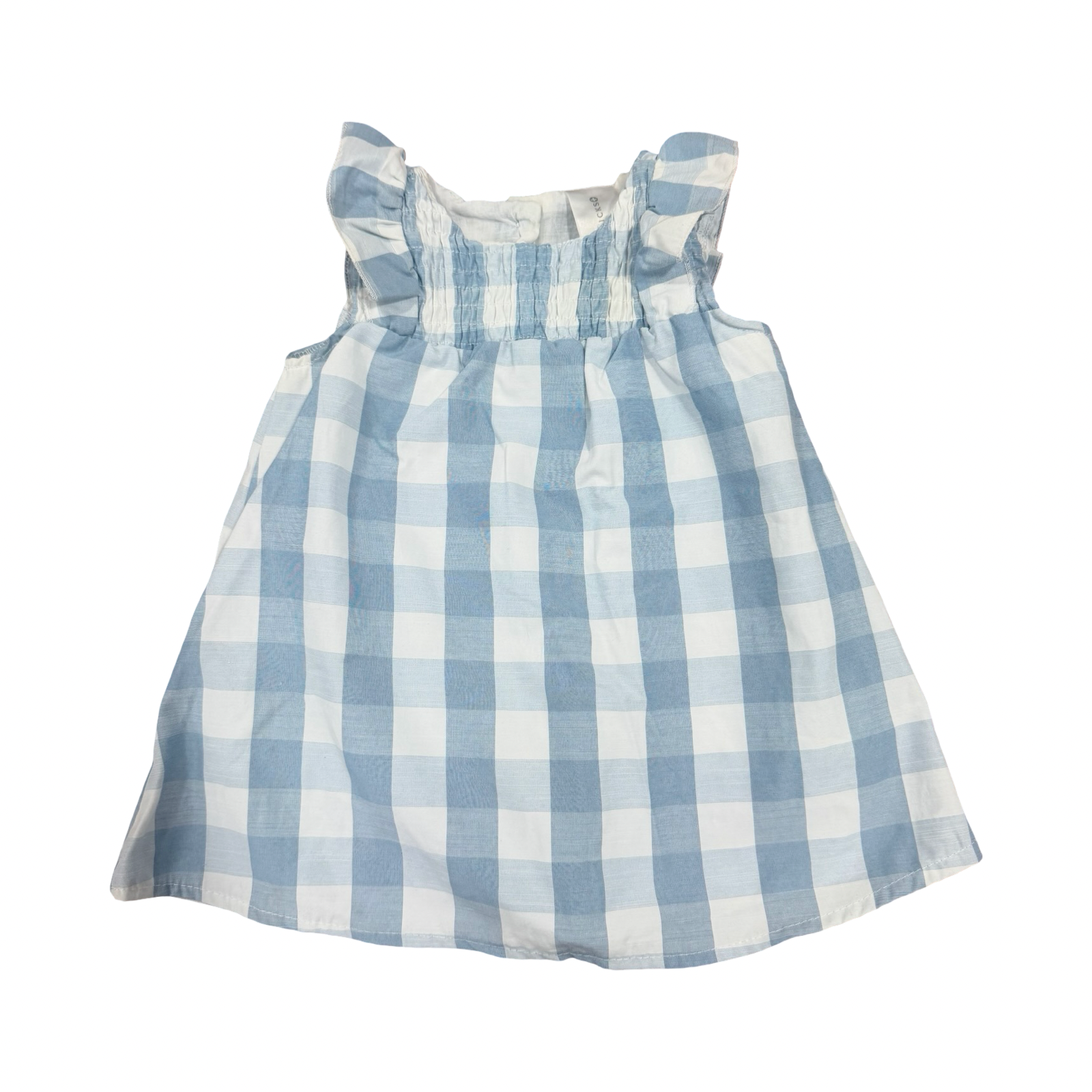 0-3M White & Blue Check Dress - Clicks