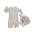 6-12M 2pc Brown & Cream Striped Swimming Costume - H & M