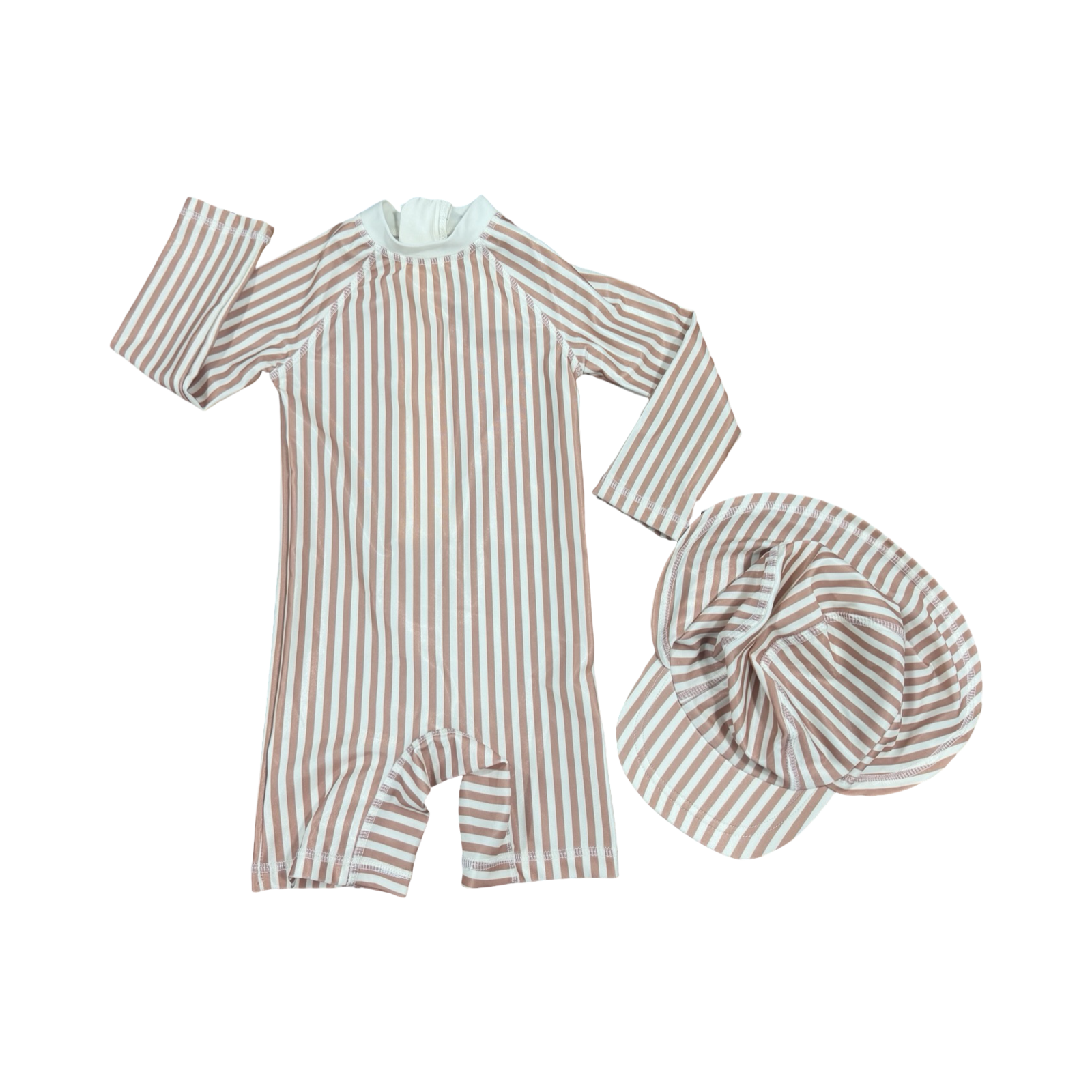 6-12M 2pc Brown & Cream Striped Swimming Costume - H & M
