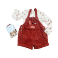 9-12M 3pc Rust Doggy Corduroy Dungaree with Floral Long Sleeve Shirt - Next