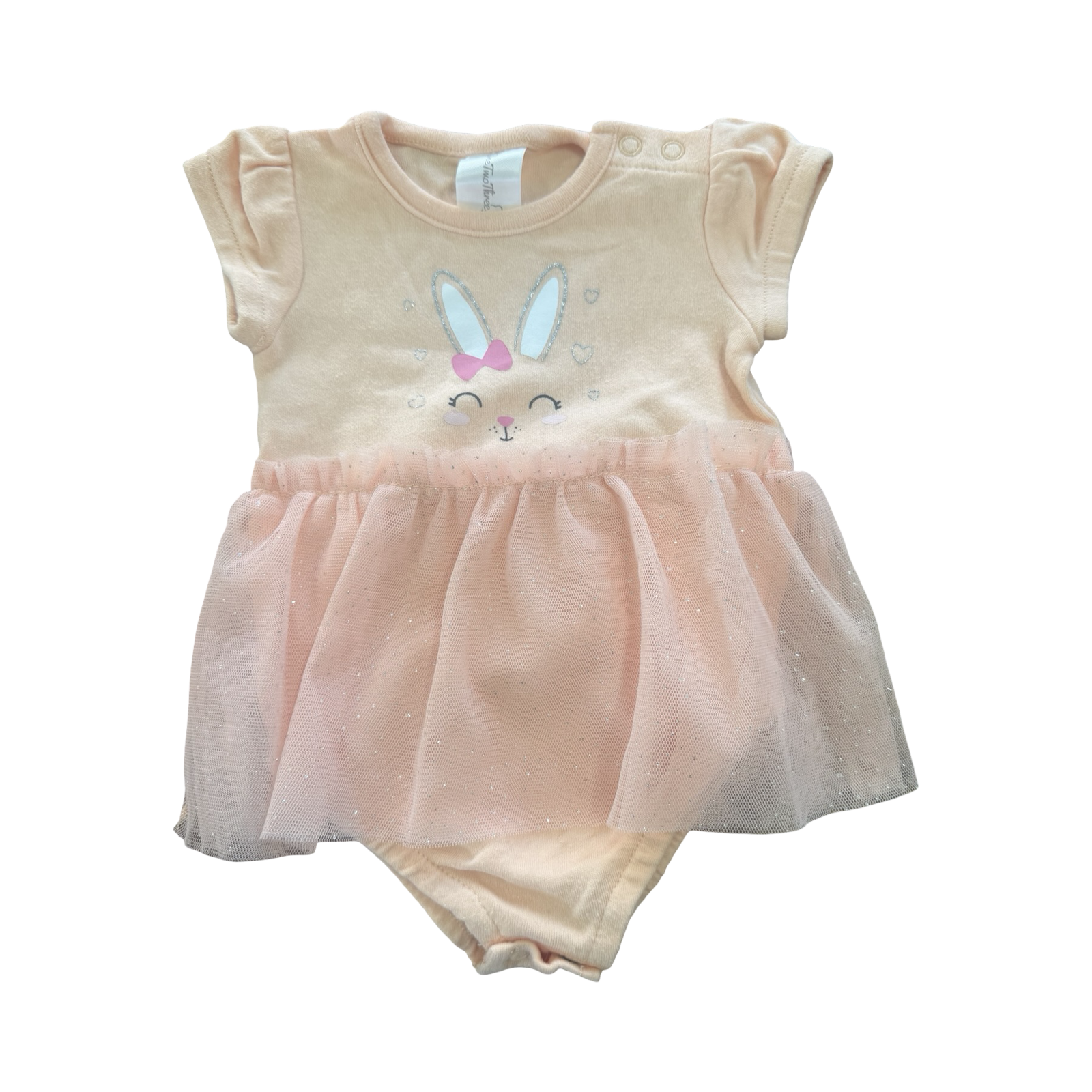 0-3M Peach Bunny Romper with Tutu - Onw Two Three