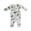 0-3M White Animal Stretch Onesie with Zip - Cuddlesome