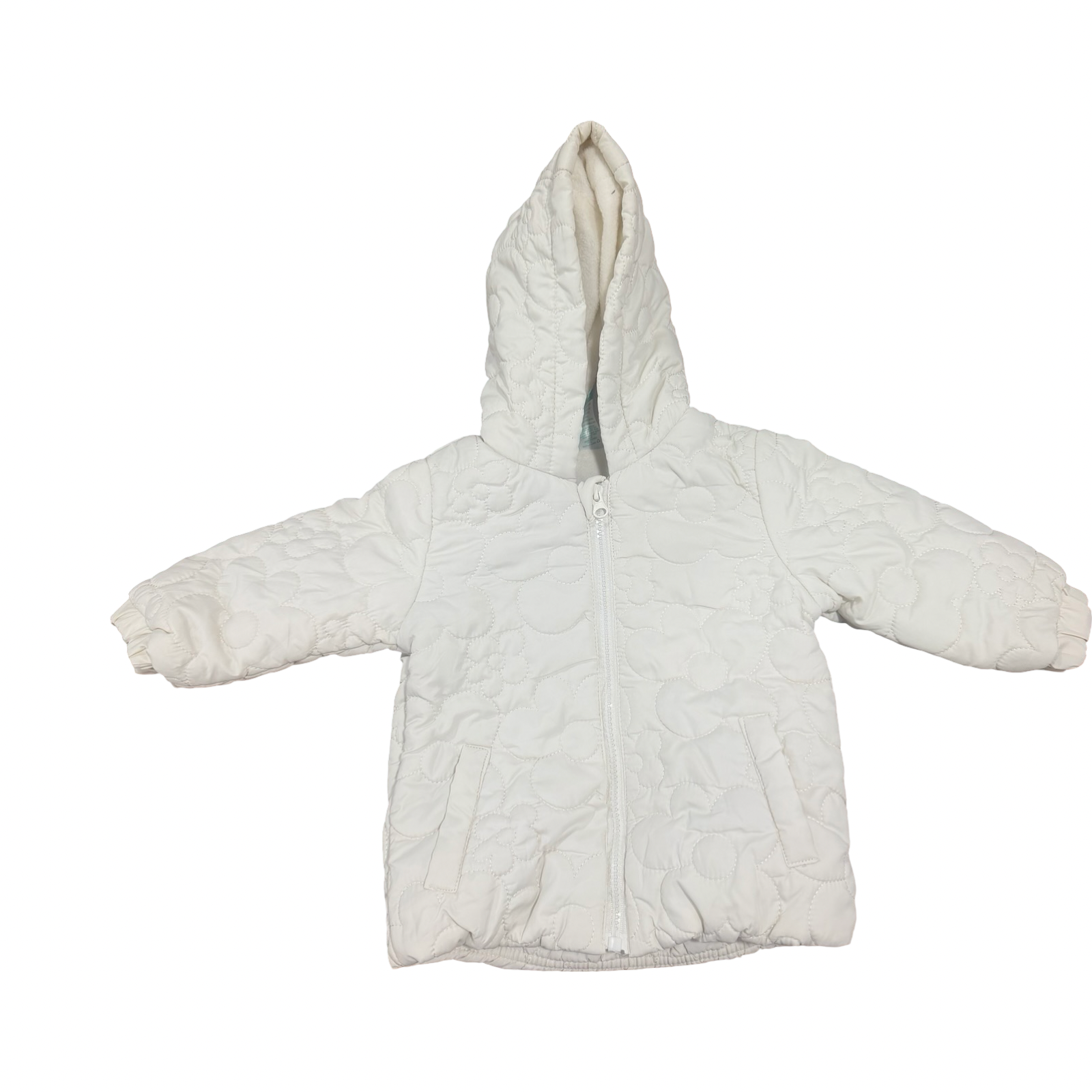 12-18M Cream Puffer Jacket with Floral Detail - Ackermans