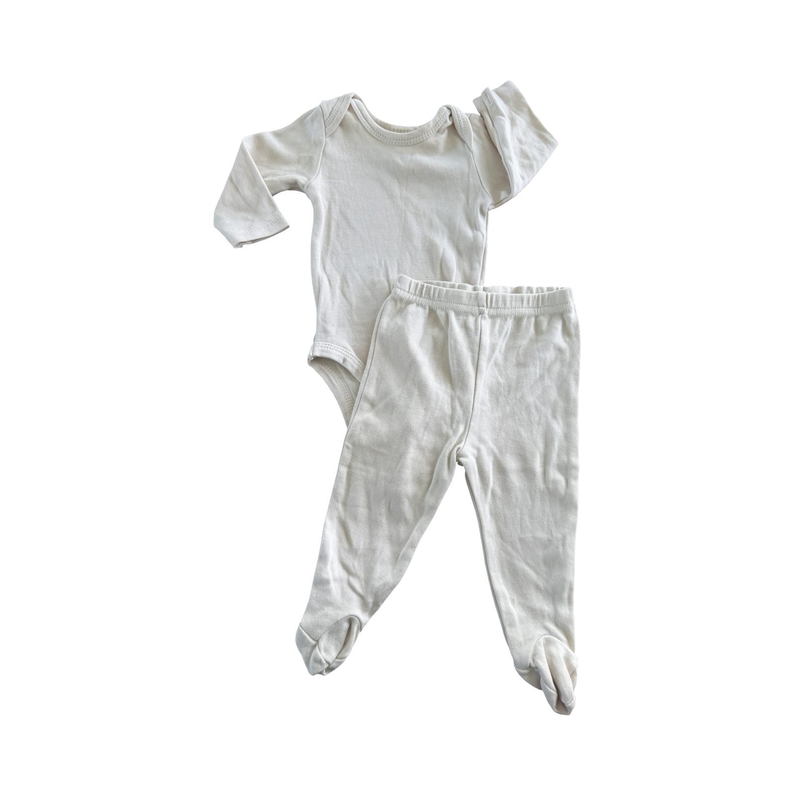 0-3M Beige 2pc Baby Bodysuit & Pants Set - Cuddlesome