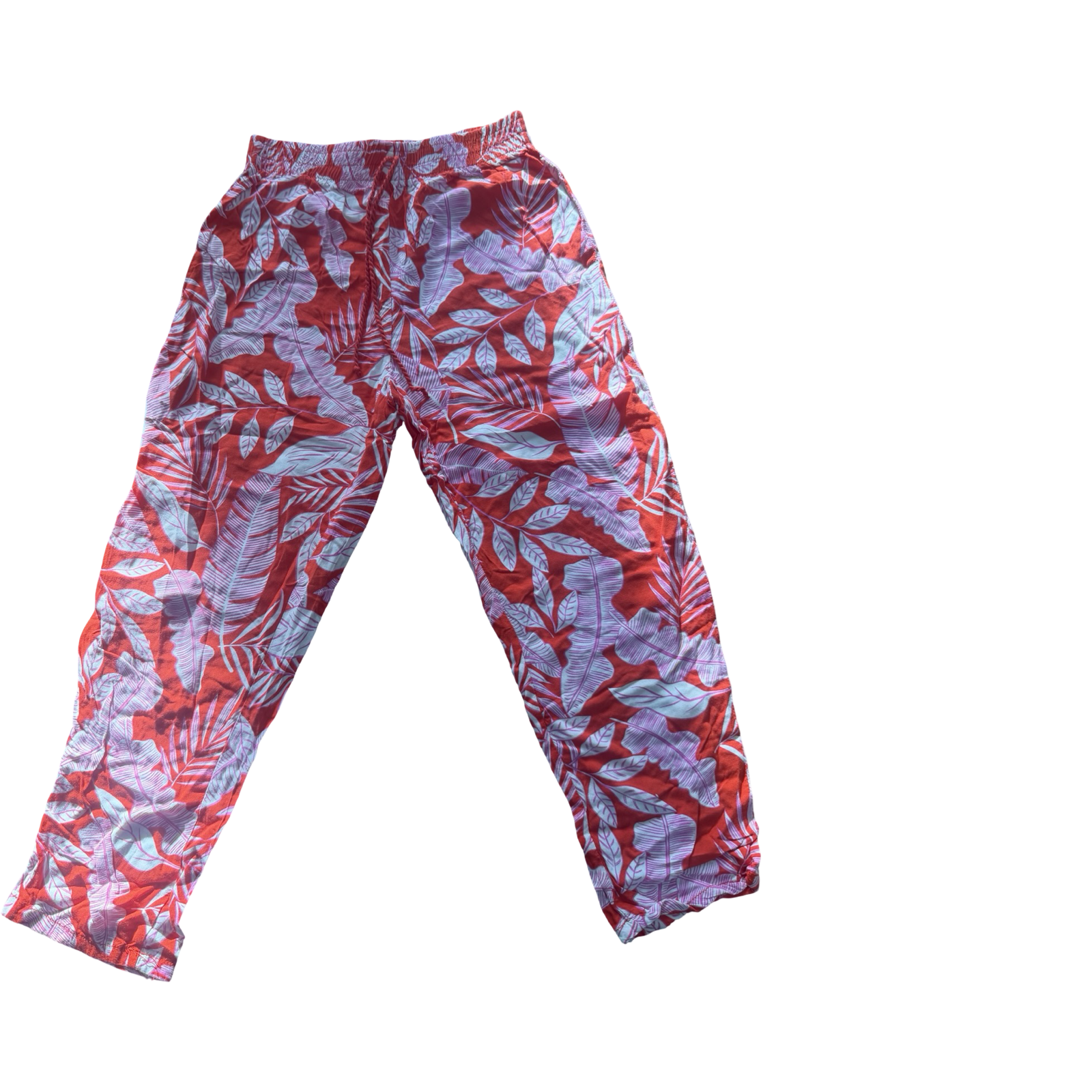 6-7Y Pink & Red Leaf Detail Viscose Pants