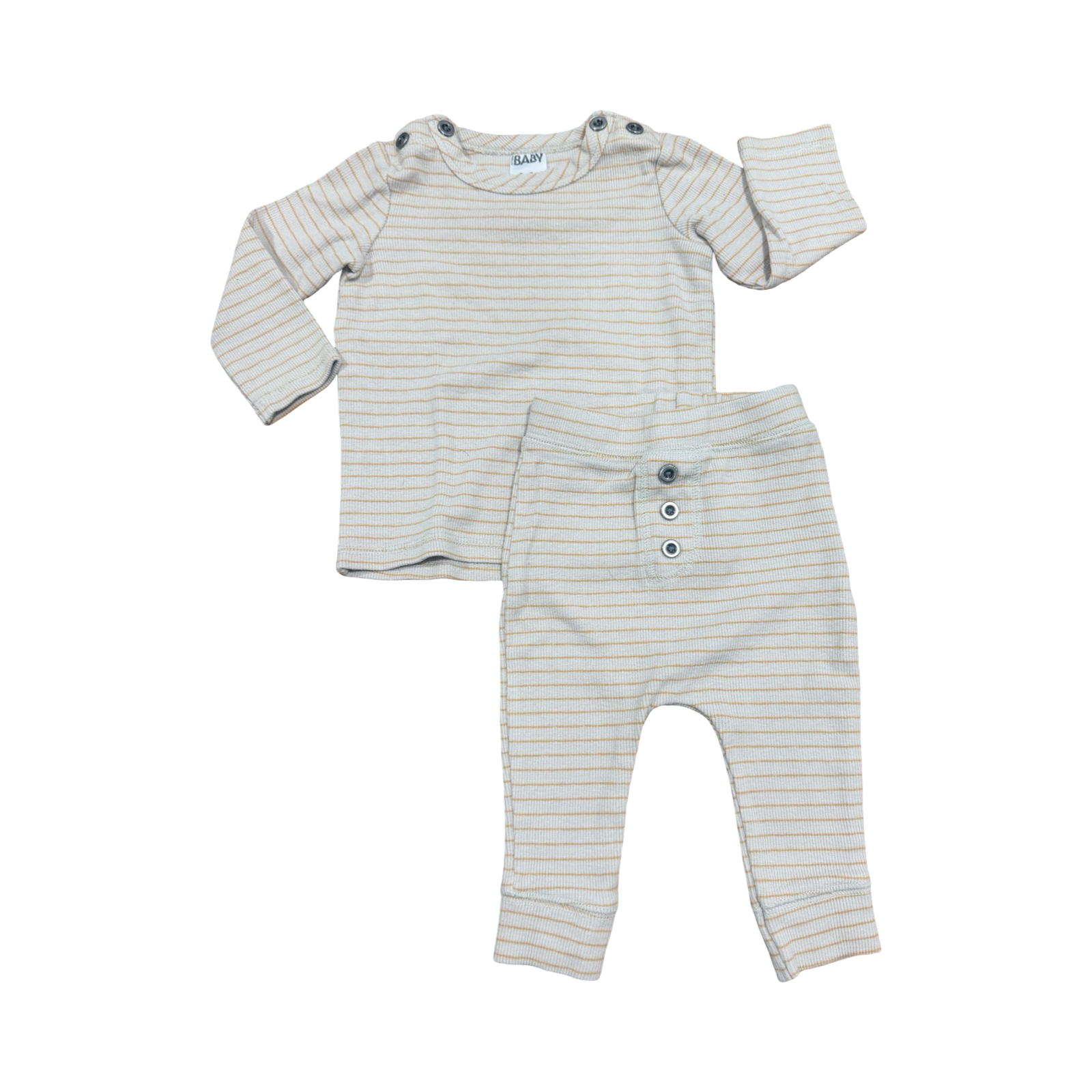 3-6M Yellow & Beige Ribbed Striped 2pc Set - Cotton On
