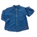 18-24M Blue Cotton Mandarin Long Sleeve Buttoned Shirt - Woolworths