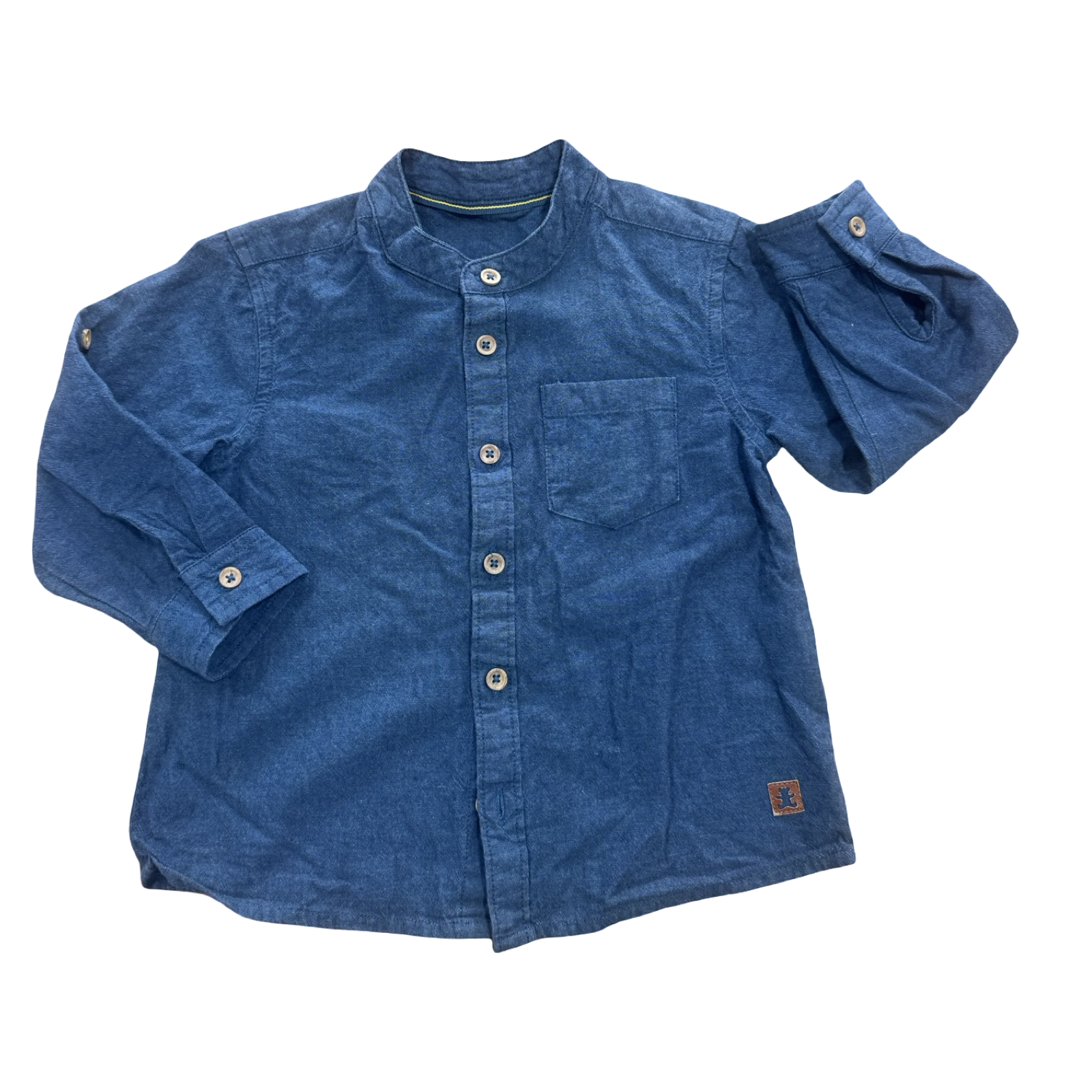 18-24M Blue Cotton Mandarin Long Sleeve Buttoned Shirt - Woolworths