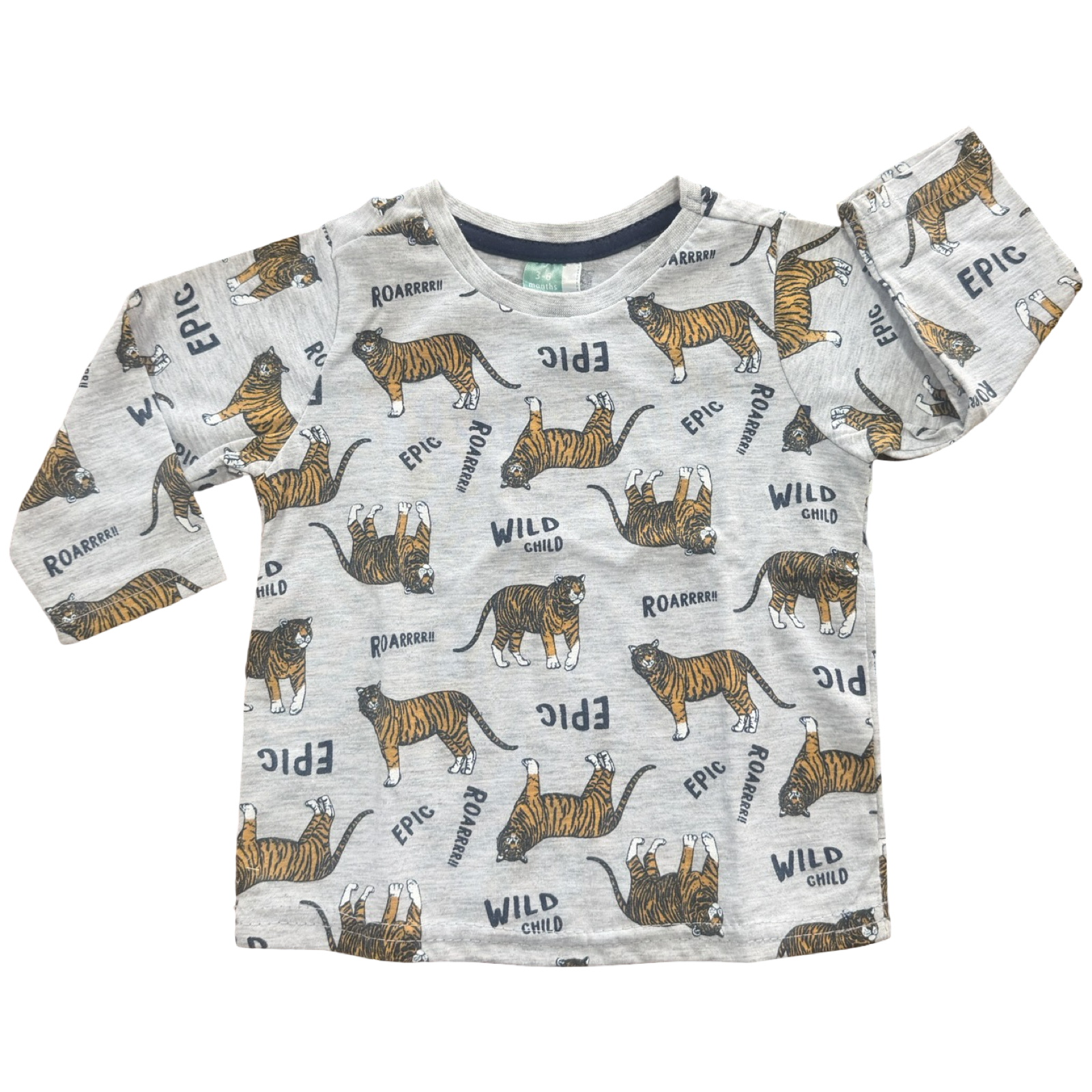 3-6M Grey Wild Child Tiger Long Sleeve T-Shirt - Ackermans