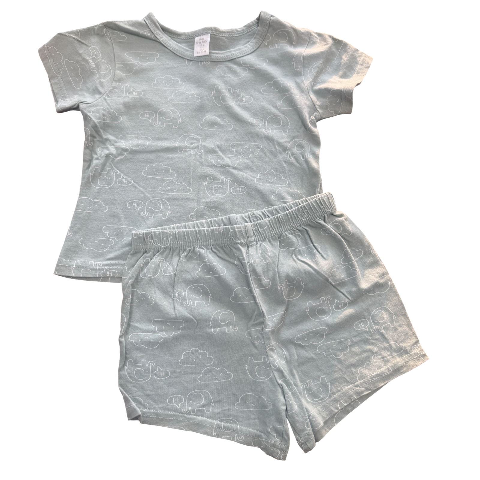 18-24M Green 2pc Short and T-Shirt Elephant & Cloud Design Set - Tiny Tots
