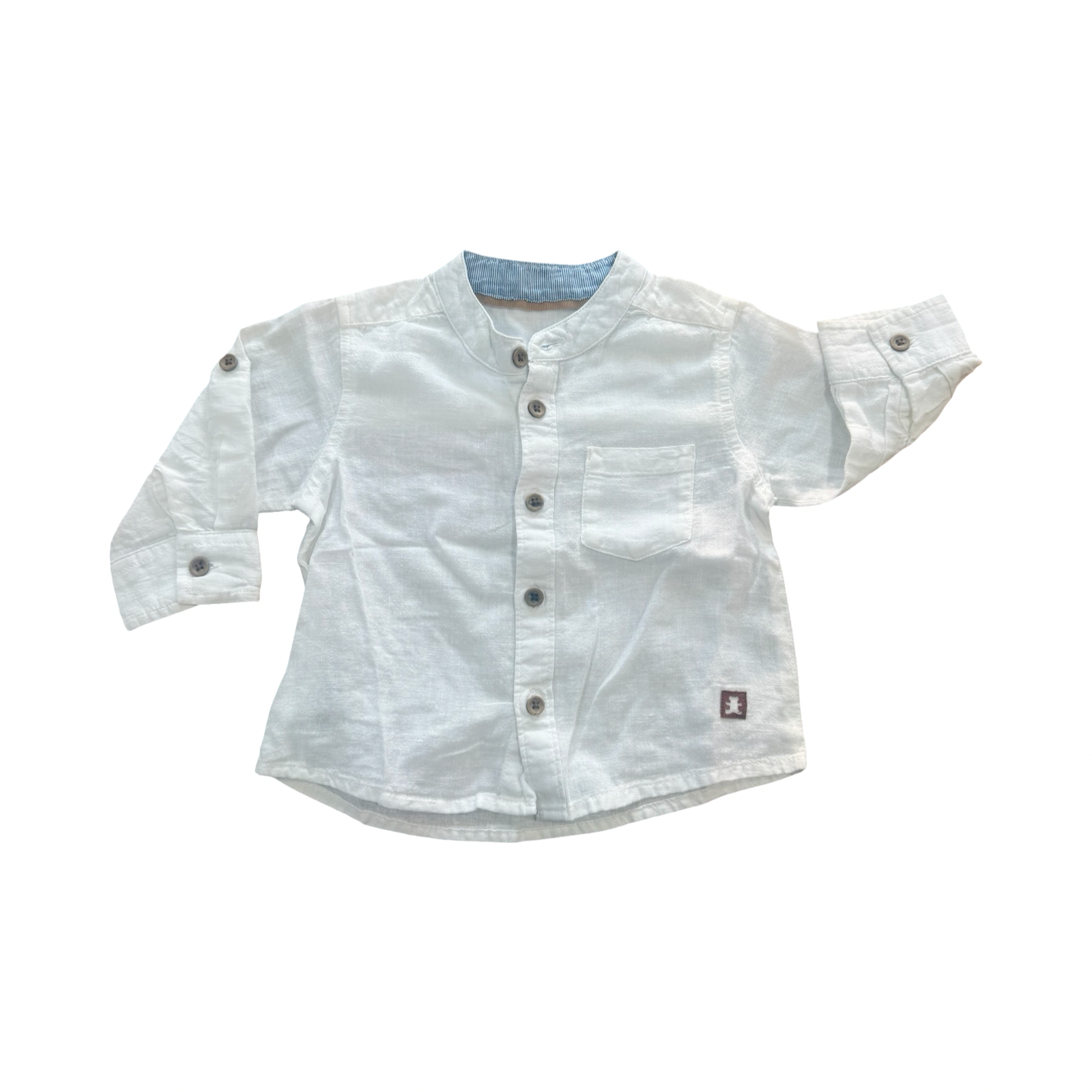 3-6M White Mandarin Collar Buttoned Shirt - Woolworths