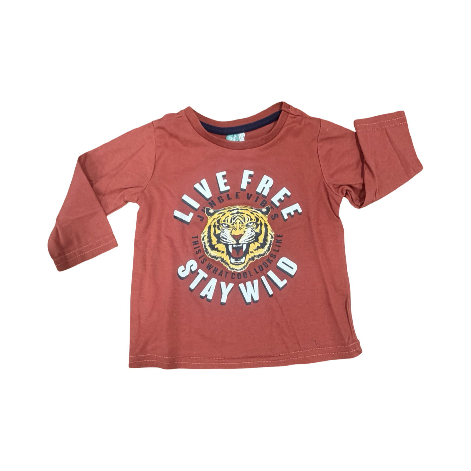 3-6M Live Free Rust Long Sleeve Tiger T-Shirt - Ackermans