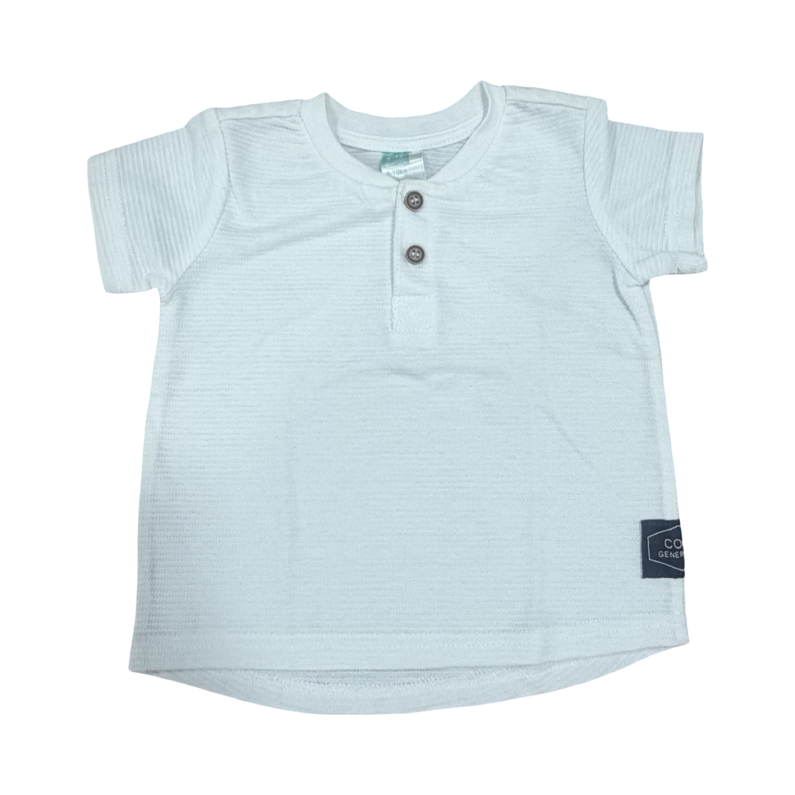 6-12M White Textured T-Shirt with Buttons - Ackermans