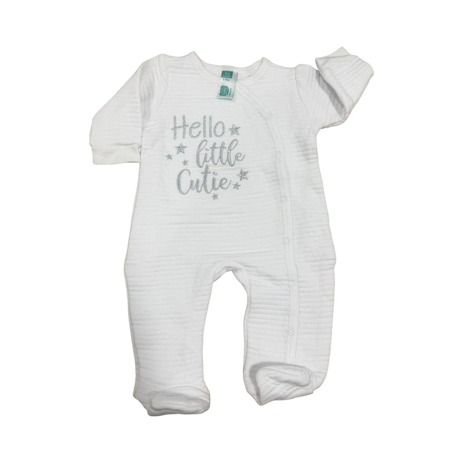 3-6M White Hello Little Cutie Onesie with Snappers - Ackemans