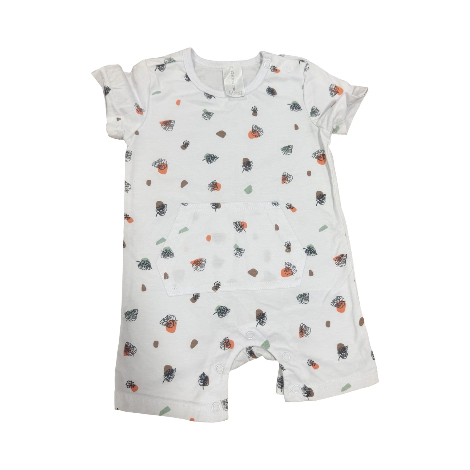 3-6M White Leaf Design Romper - Clicks