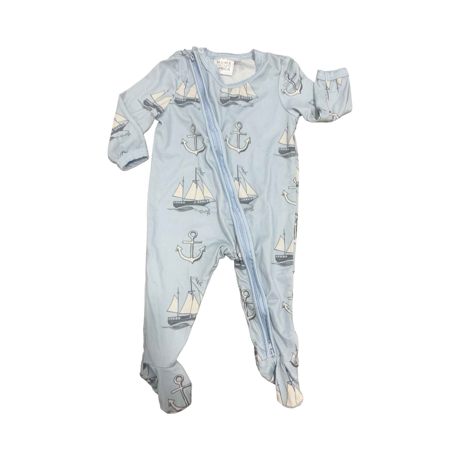 0-3M Light Blue Ship & Anchor Onesie with Zip - Home Grown Africa