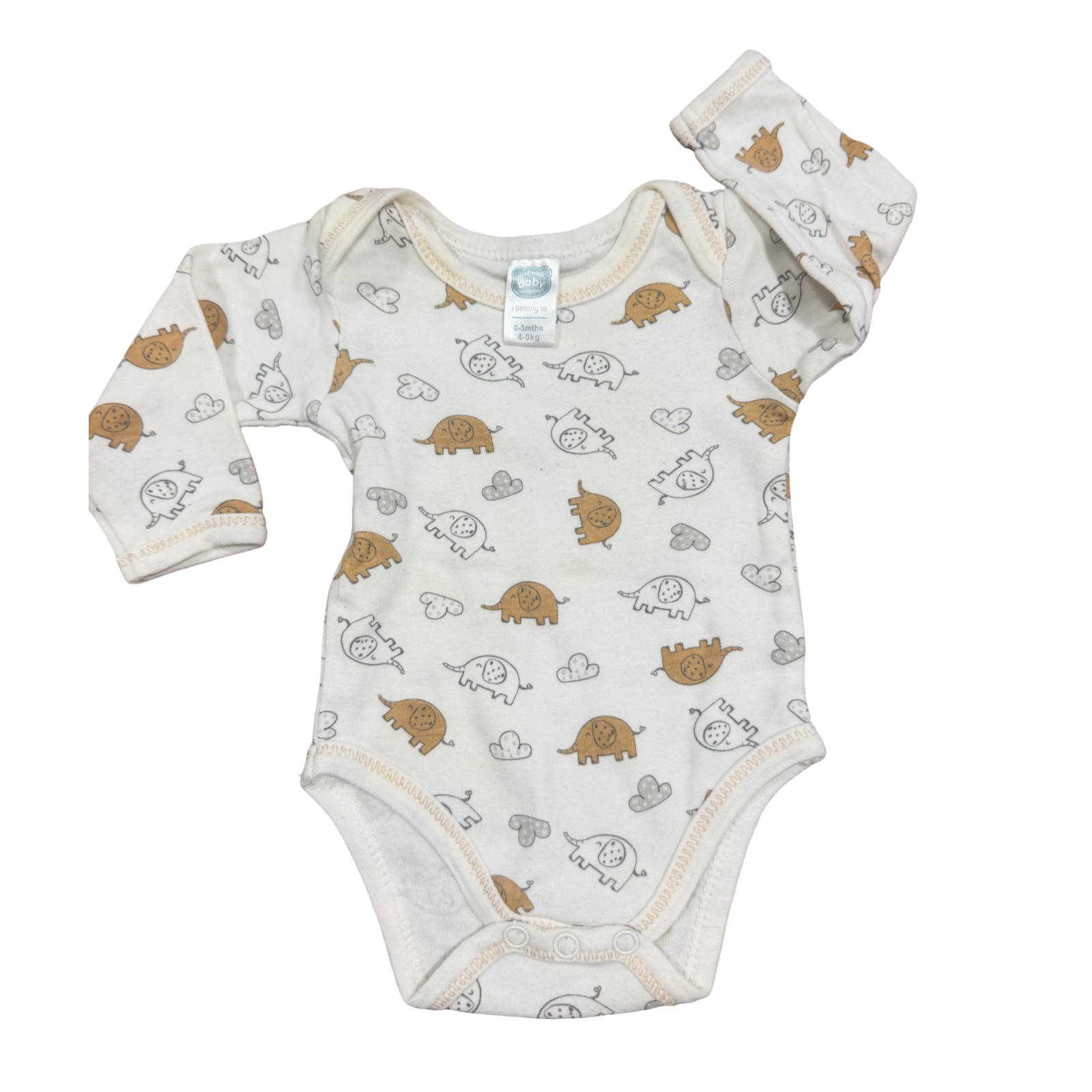 0-3M Cream Elephant Design Bodysuit - Ackermans