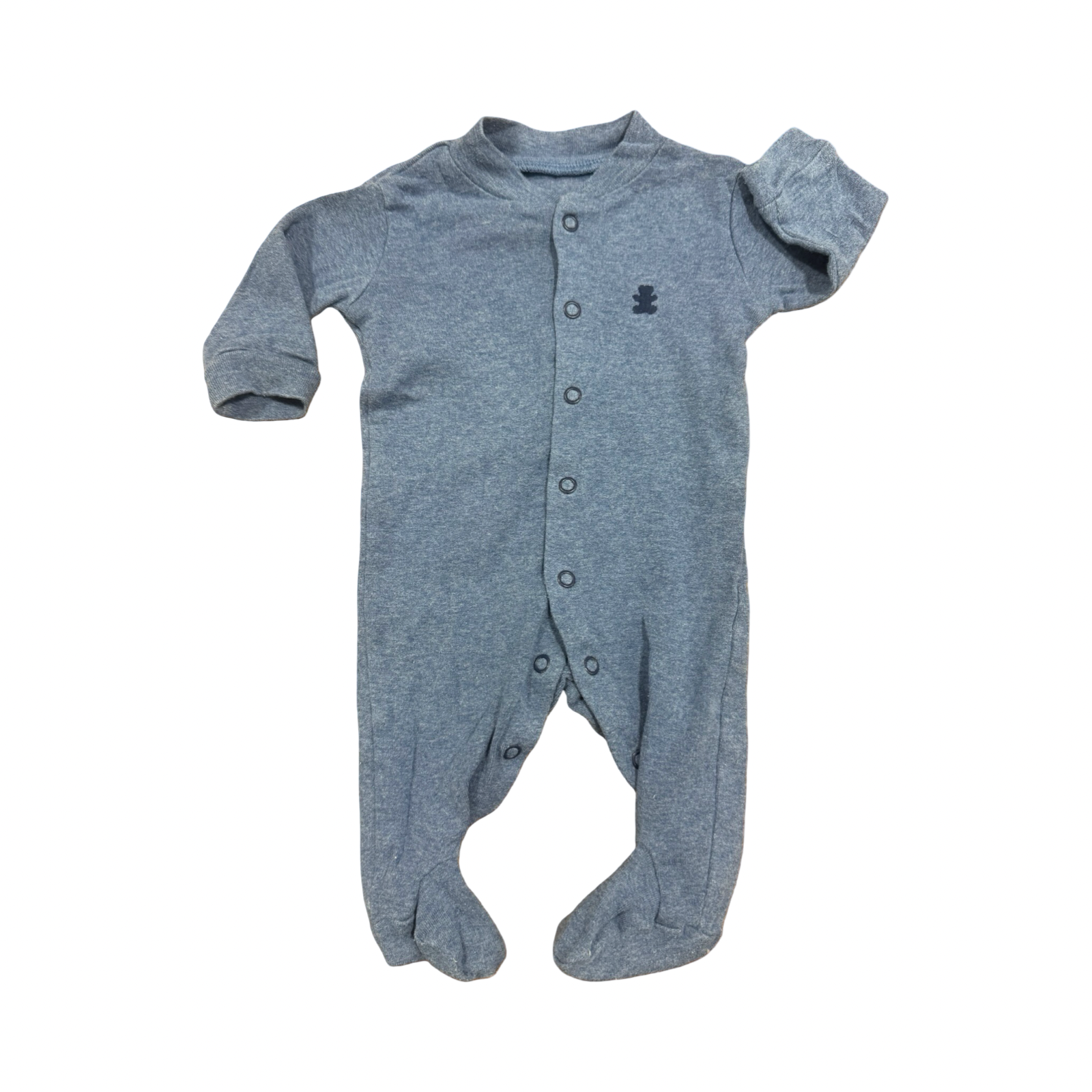 Newborn -Blue Melange Long Onesie with Snappers - Woolworths