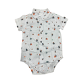 6-12M White Leaf Design Short Sleeve Buttoned T-Shirt - Clicks