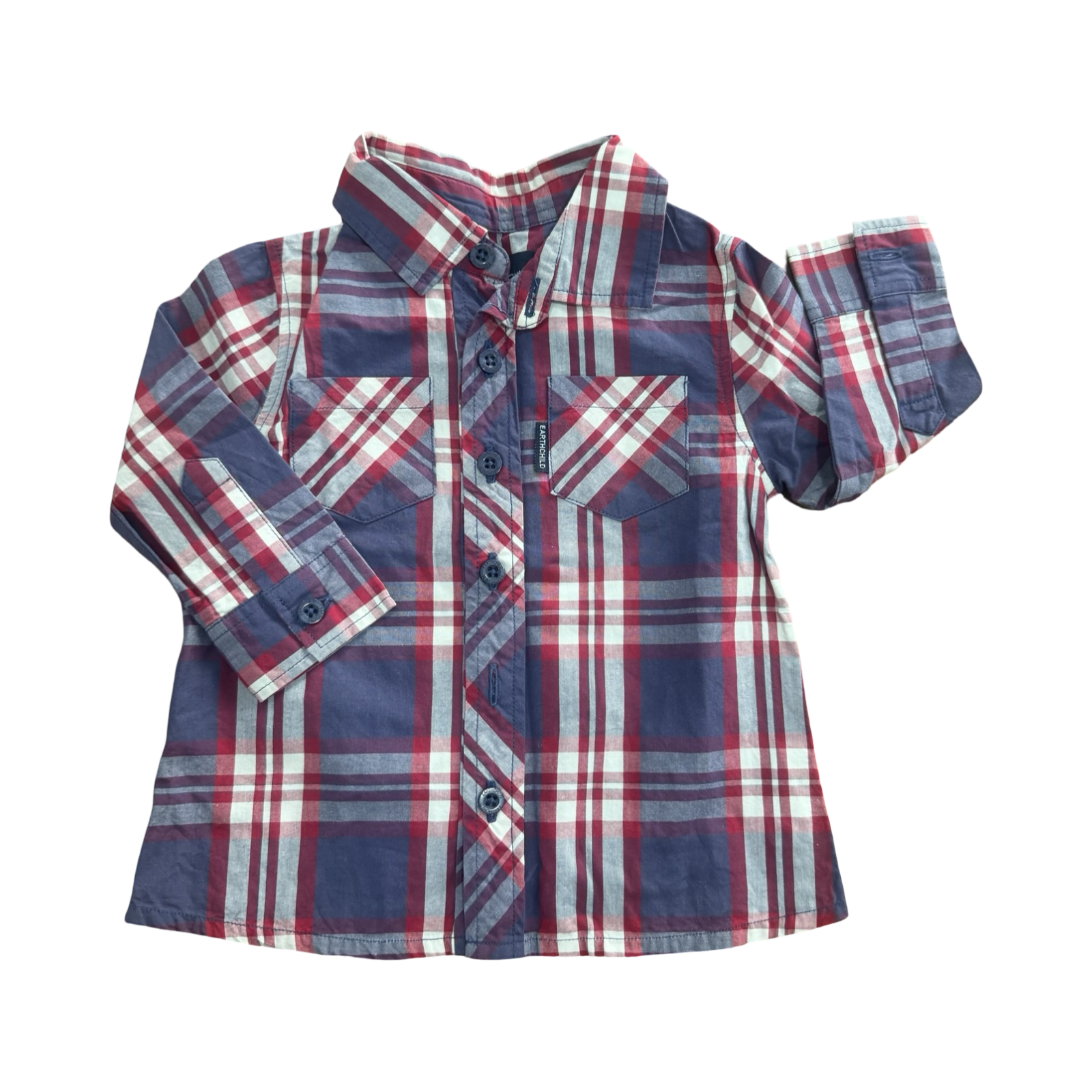 6-12M Red, Blue & White Check Collared Buttoned Shirt - Earthchild